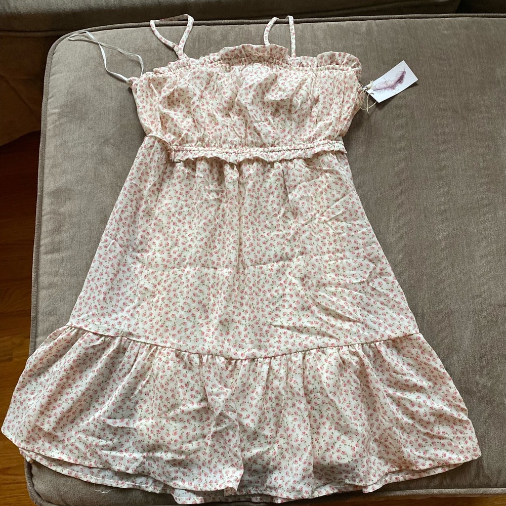 Pink Floral Spaghetti Strap Dress